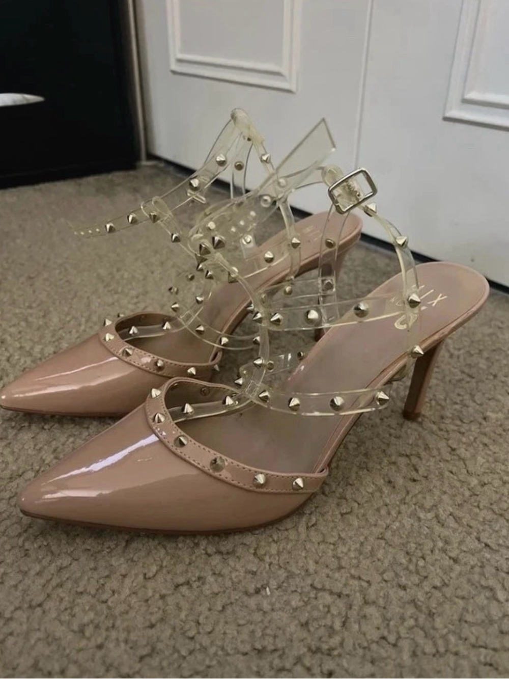 MIX No. 6 Nude Blush Patent Studded
Strappy Heels - Size 8